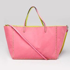 Valentino Pink/Yellow Canvas Reversible Large Tote Bag